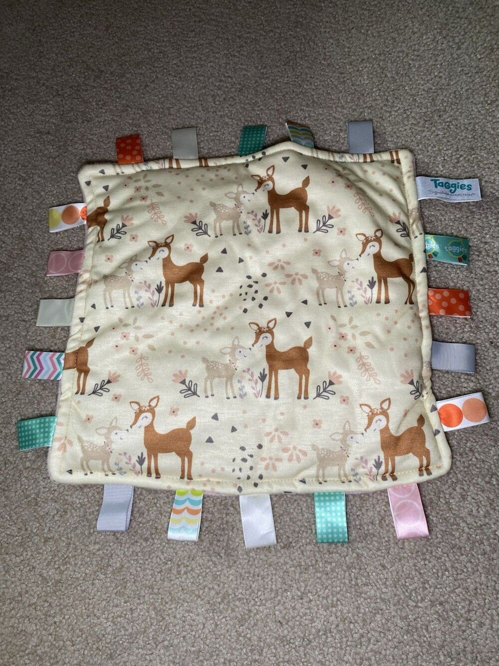 Taggies Signature Collection Mary Meyer Deer Fawn Security Blanket Pink 12x12